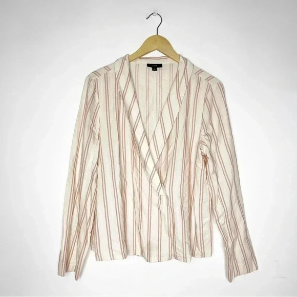 J. Crew Stripe Long Sleeve Wrap Blouse Size Large - Picture 1 of 5